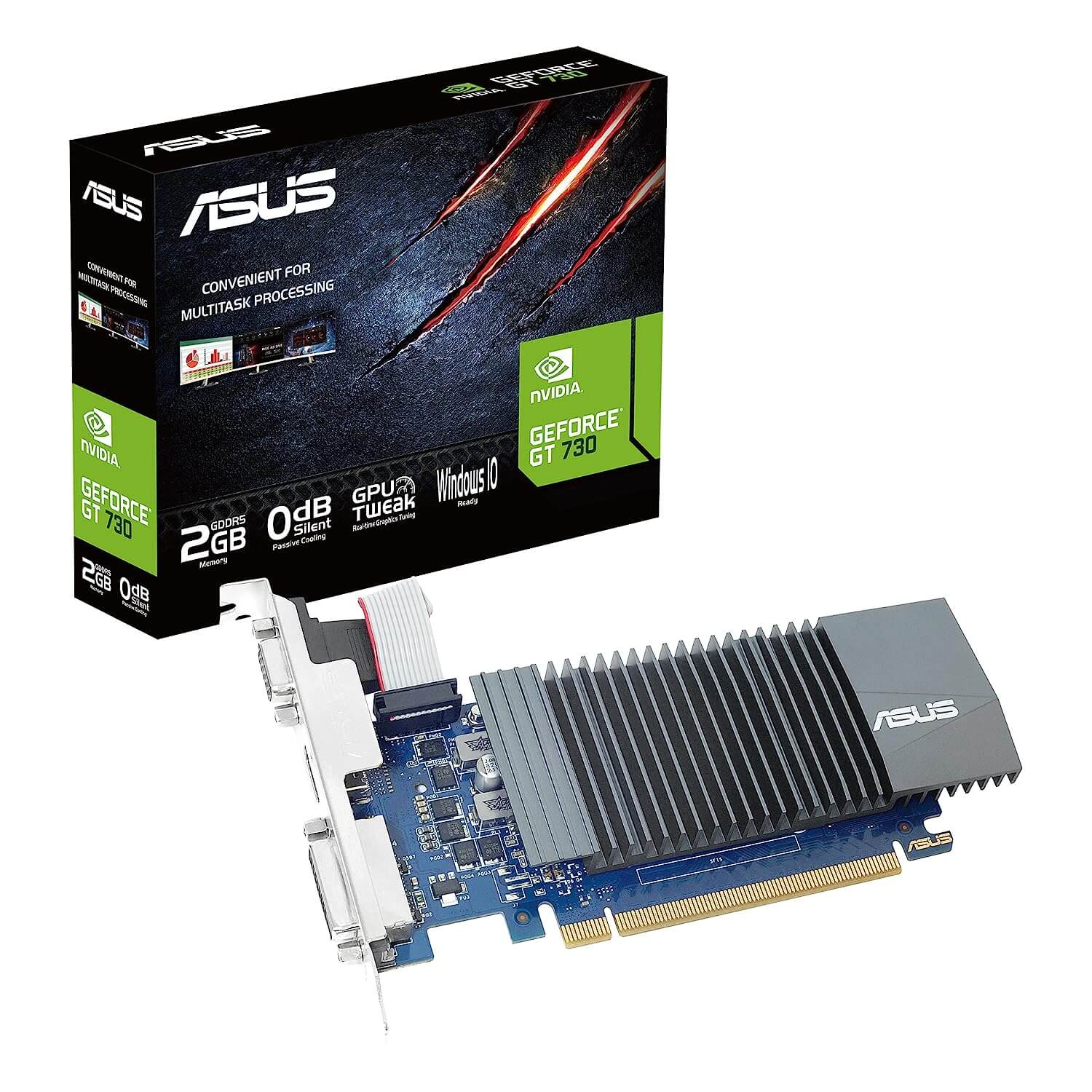 ASUS pci e x8 GeForce GT 730 2GB GDDR5 Low Profile Graphics Card for Silent HTPC Build with I O Port Brackets Compu Media